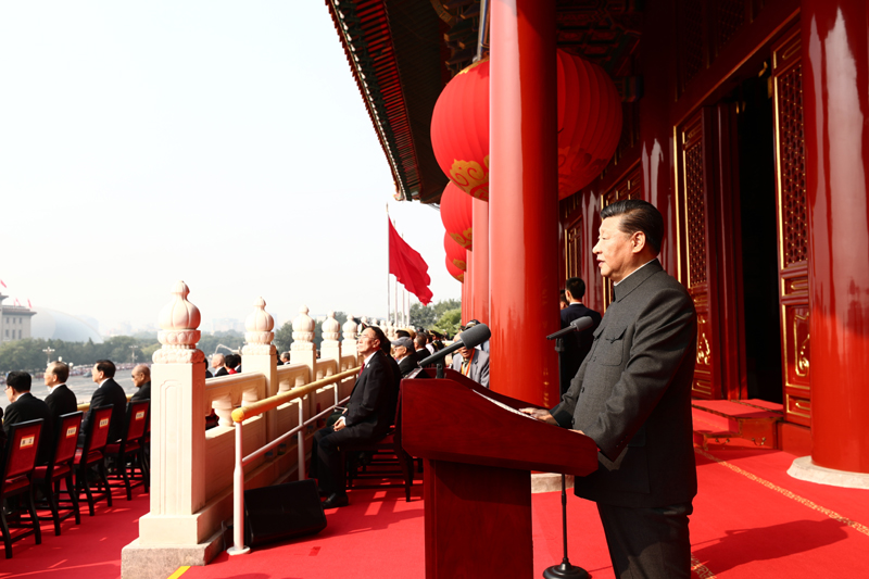 10月1日上午，慶祝中華人民共和國成立70周年大會在北京天安門廣場隆重舉行。中共中央總書記、國家主席、中央軍委主席習(xí)近平發(fā)表重要講話。